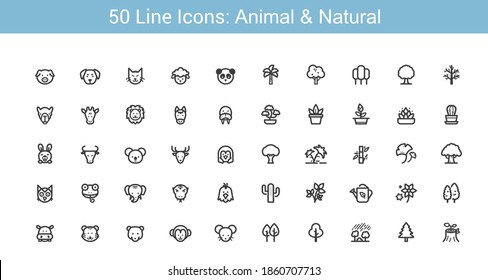 Animal and Natural Line icon set