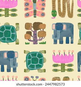 Animal and nature seamless pattern. watercolor vector illustration.