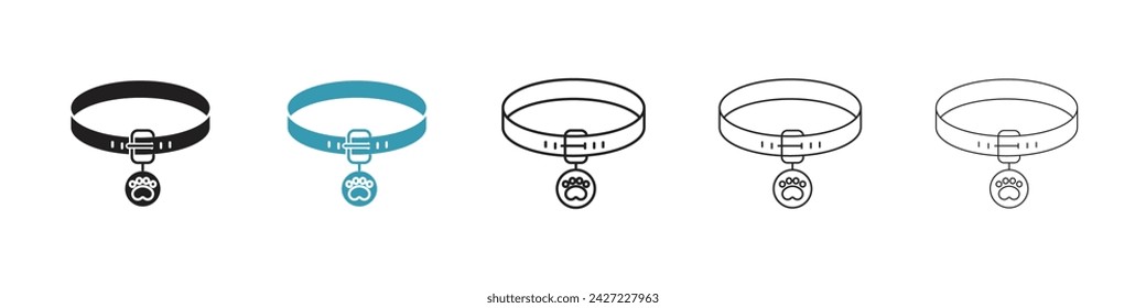 Animal Necklace Vector Icon Set. Canine identification tag vector symbol for UI design.