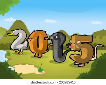Animal New Year Text Vector Illustration