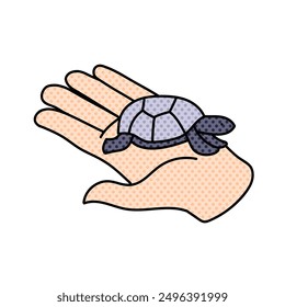 animal newly hatched tortoise baby halftone hand drawn color vector illustration