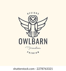 animal night nocturnal bird barn owl flying wings hipster logo design vector