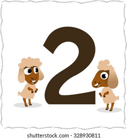 Animal numbers for kids: 2 sheep.