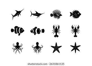 Animal del océano Vector silueta Paquete 