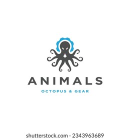 Animal with octopus and gear style logo icon design template flat vector