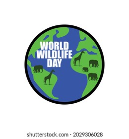 animal on the background of the globe for World Wildlife Day. Template For icon, logo, greeting card