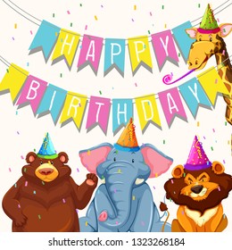 Animal on birthday party template illustration