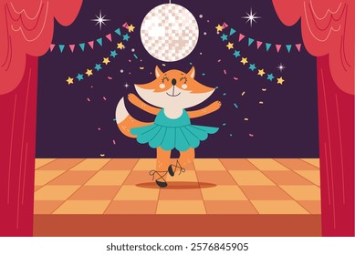 Animal on stage dance ballet cute characters concept. Vector flat graphic design illustration