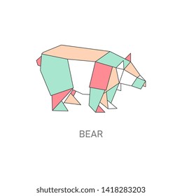 Animal origami of bear created in japanese folded paper art cartoon vector illustration with outline and polygonal segments. Modern hobby symbol or creative decoration.
