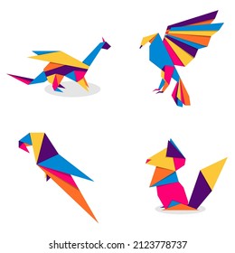Animal origami collection. Animal origami vector. Abstract animals logo design. Animal origami. Vector illustration