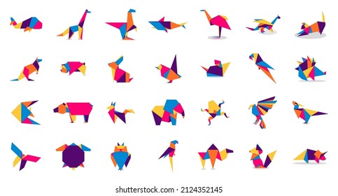 Animal origami collection. Animal origami vector. Abstract animals logo design. Animal origami. Vector illustration
