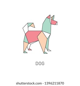 Animal origami of dog created in japanese folded paper art cartoon vector illustration with outline and polygonal segments. Modern hobby symbol or creative decoration.