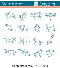 Animal origami, Vector icons.