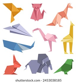 Vector de origami animal. Conjunto de animales japoneses de origami. Hobby moderno. Ilustración vectorial EPS10