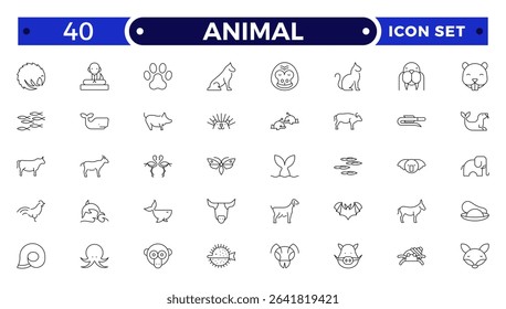 Animal Outline icon collection. Set of black animal Icon. Animal icons. Mammal, fish, insects, birds, reptiles silhouette collection. Wild, domestic animals.
