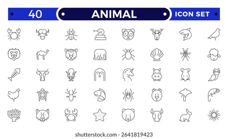 Animal Outline icon collection. Set of black animal Icon. Animal icons. Mammal, fish, insects, birds, reptiles silhouette collection. Wild, domestic animals.
