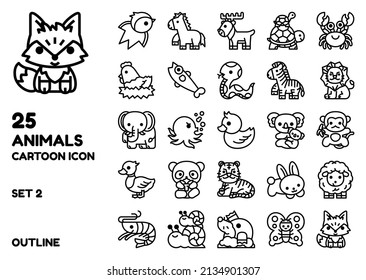 Animal outline icon vector set. Cute cartoon design illustration line art for decoration,brochure,banner,website,media,etc.