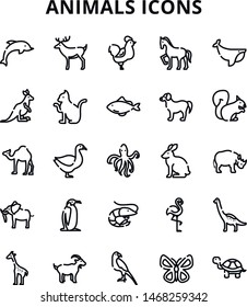 animal outline iconset with 25 item design and black and white style