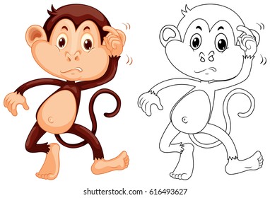 Animal outline for little monkey illustration