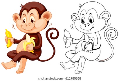 Animal outline for monkey eat banana illustration