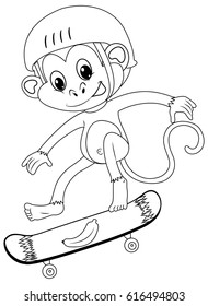 Animal outline for monkey on skateboard illustration