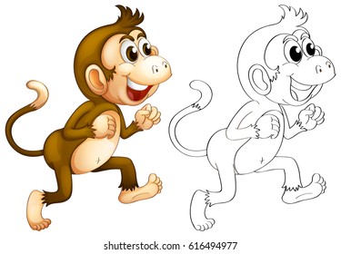 Animal outline for monkey walking illustration