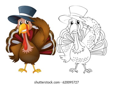 Animal outline for turkey wearing hat illustration