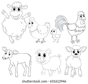 Animal outlline for different types of farm animals illustration