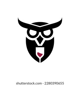 Animal owl bird with wine glass modern logo