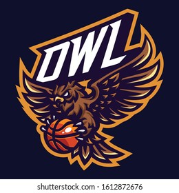 Animal Owl Head Mascot for sports and esports isolate on the dark background