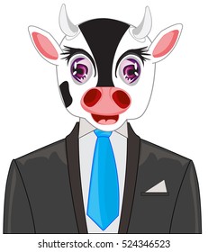 Animal oxen in suit with tie on white background is insulated