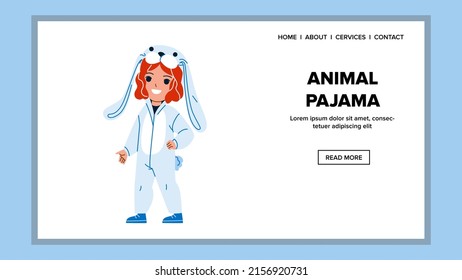 Animal Pajama Wearing Cute Little Girl Vector. Bunny Animal Pajama Wear Preschooler Child. Character Kid In Stylish Clothing For Sleeping Resting Time Web Flat Cartoon Illustration