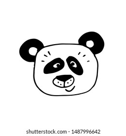 Animal panda head on a white background outline hand drawing. Doodles style. Vector illustration.
