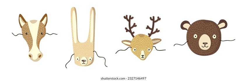 Animal Paper Mask with Side String Vector Set