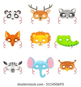 Animal Paper Masks Set Of Icons