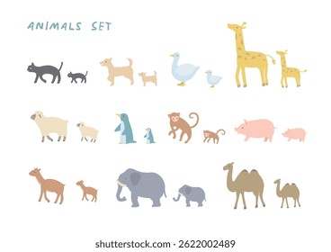 Animal parent and child illustration set