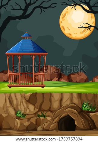 Animal park construction without animal on night background in cartoon style illustration