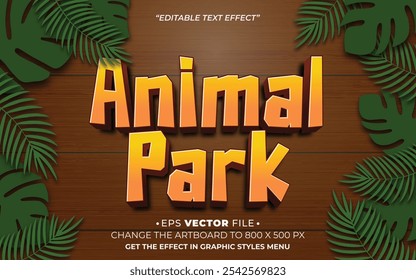 Efeito de texto de estacionamento animal vetor editável 3d 