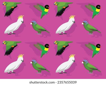 Animal Parrot Lovebird Cockatoo Amazon Cartoon Seamless Wallpaper Background