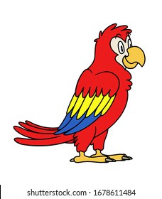 animal parrot. Vector illustration. For pre school education, kindergarten and kids and children. For print and books, zoo topic. red tropical bird with smiling happy face, friendly
