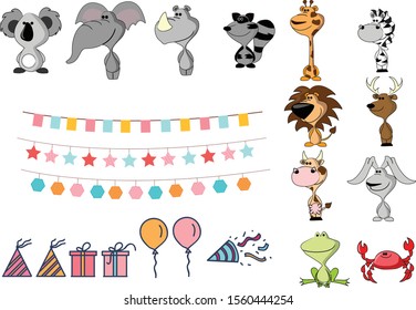 Animal Party Set Cute Vector