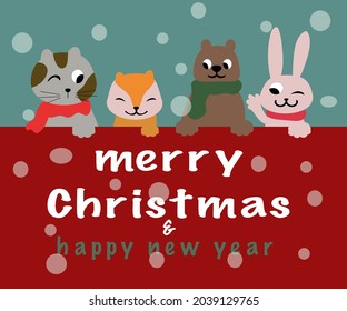 Animal party smile for merry Christmas and happy new year banner 