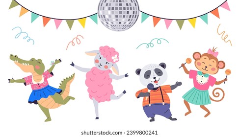 Animal party vector illustration. Celebrate with happy beasts as meadow transforms into festive animal party The animal party metaphorically paints woodland with colors