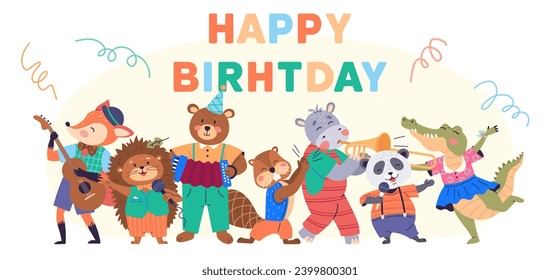 Animal party vector illustration. The wildlife banquet is cheerful anniversary celebration creatures in forest Celebrate with happy beasts as meadow transforms into lively animal. Happy birthday