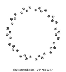 Camino animal alrededor de la frontera. Rastro de huellas de patas. Paseo de perros o gatos. Ilustración vectorial