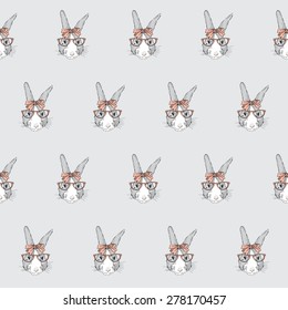  Animal Pattern, Bunny Hipster Print, Fashion Seamless Pattern