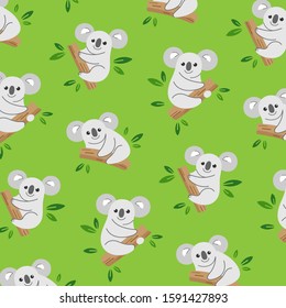 Animal pattern with cartoon koala bear. Cute vector illustration for prints, clothing, packaging and postcards.
