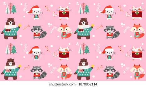 
Animal pattern with christmas outfit
