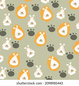 Animal pattern with cute lion head vector in cartoon style, suitable for children's products