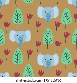 Diseño de patrones animales. Diseño de patrones de la cara de elefantes sin foco. Vector de fondo, patrón textil, papel envolvente.